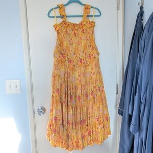 Disney Yellow Pleated Sundress Sleeveless Midi